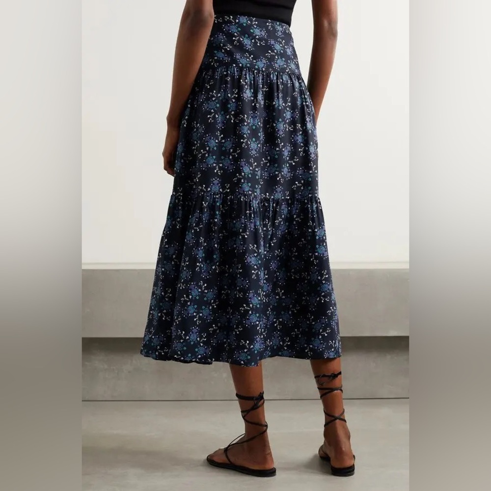 CEFINN Sylvia Gathered Printed Satin-Twill Midi Skirt